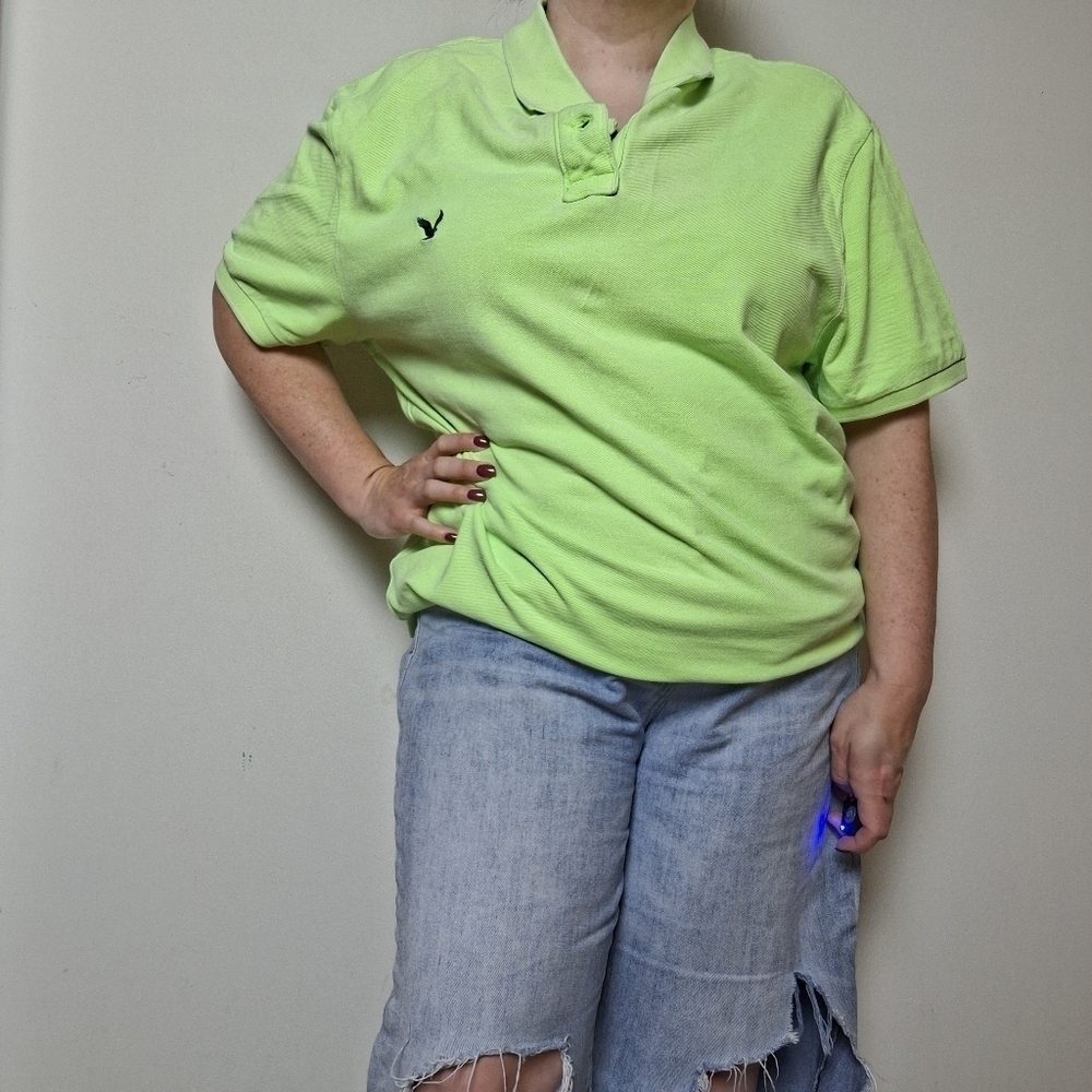 American Eagle Men's Neon Yellow Green Short Sleeve Polo Shirt Size XXL